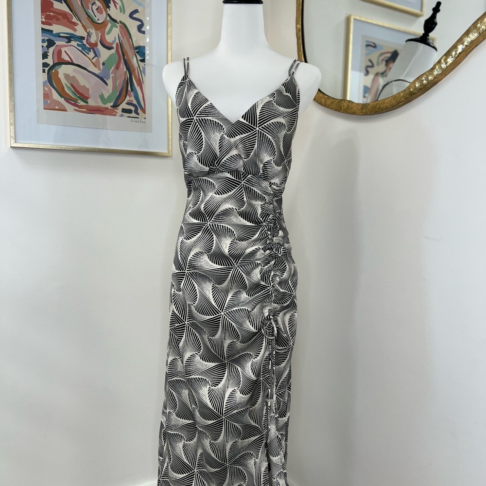 Ruched Midi Dress with Spaghetti Straps